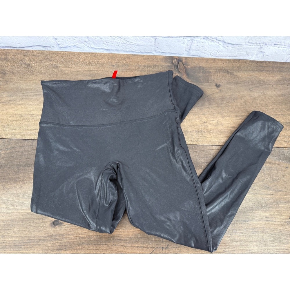Spanx Black Faux Leather High Rise Leggings Womens XL Petite Shaping Slimming